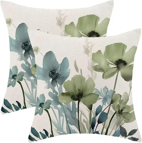 Vista 31 de AEIOAE Juego de 2 fundas de almohada florales azules y marrones de 16 x 16 pulgadas, fundas de almohada decorativas de flores de acuarela
