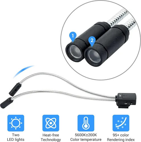 Vista 4 de JJC Luz de brazo macro LED portátil de 10 pulgadas, CRI 95+ 5600K, 5 niveles ajustables, luces de relleno flexibles, USB-C, blanca