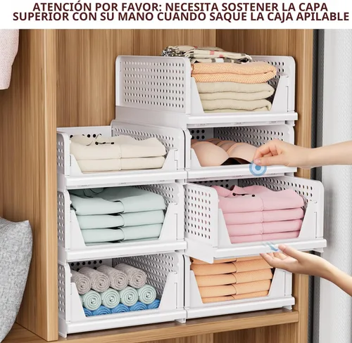 Vista 4 de Paquete de 4 cajas de almacenamiento plegables para armario, contenedores de almacenamiento apilables, cesta de cajón de plástico para armario