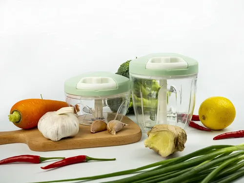 Vista 3 de Manual Food Chopper Hand Pull Chopper Veggies Processor for Onions, Peppers, Carrots, Nuts, Kitchen Gadget by KAUKKO (900ml/3.5 Cup)