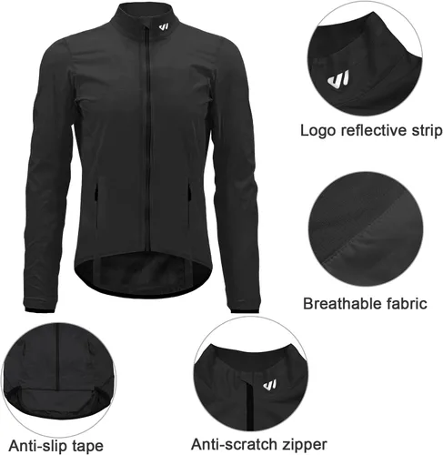 Vista 3 de Lo.gas Chaqueta de ciclismo para hombre, chaqueta cortavientos ligera plegable con bolsillos y tiras reflectantes