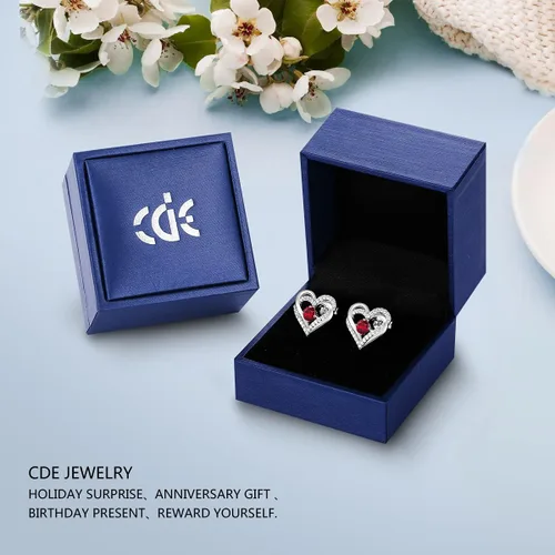 Vista 6 de Aretes CDE Forever Love Heart de plata de ley 925, chapados en oro rosa, con piedra de nacimiento de diciembre, circonita cúbica de calidad 5 A