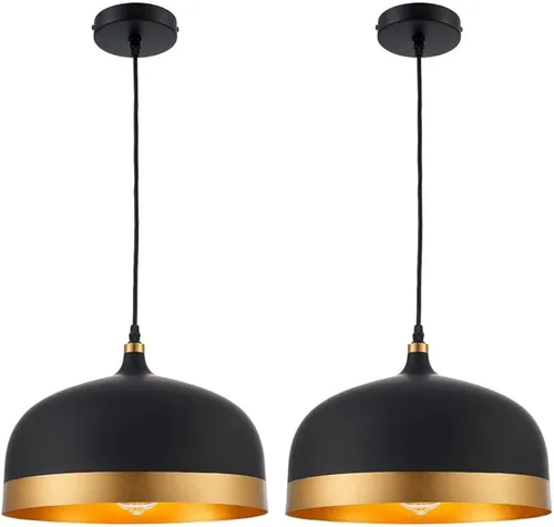 Vista 10 de Lámpara colgante de cocina negra y dorada, color negro mate, ajustable, 1 luz, mini candelabros de mediados de siglo, lámpara colgante de techo