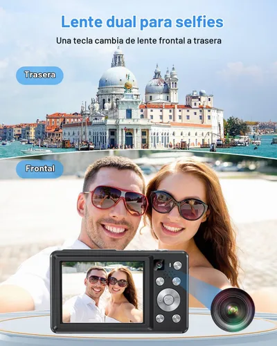 Vista 3 de Cámara digital 4K con lente Selfie Cámara compacta de 64MP con tarjeta de Negro