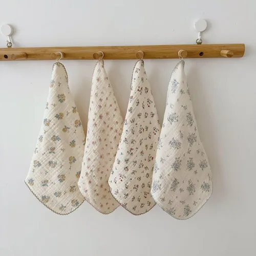 Vista 13 de BuLuTu - Paños de limpieza reutilizables 100% algodón muselina para cocina, 4 unidades, paños de cocina con estampado floral dulce, paños de esponja