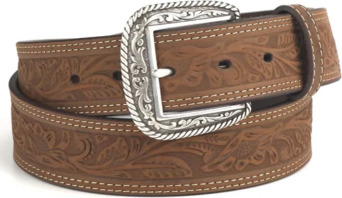 Vista 2 de ARIAT Cinturón de cuero floral repujado para hombre Marrón medio