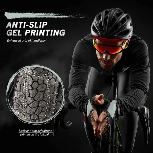Vista 5 de Guantes de bicicleta para hombres y mujeres con almohadilla antideslizante que absorbe los golpes, guantes de ciclismo ligeros de medio dedo