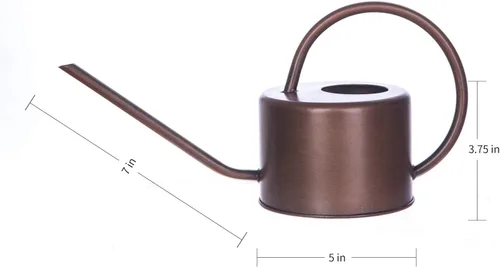 Vista 7 de Topadorn Regadera de metal de 1.3 L con boquilla larga, regadera de plantas de interior de bronce, regadera de jardín resistente al óxido con mango