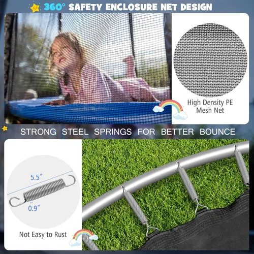 Vista 3 de GYMAX Trampolín para niños, aprobado por ASTM de 12 pies, 14 pies, 15 pies, 16 pies, trampolín recreativo para niños pequeños con red de cierre, aro