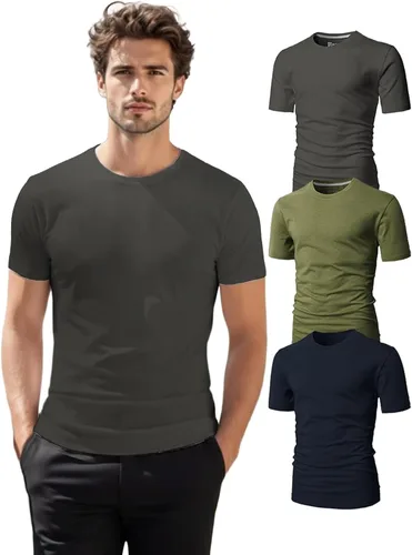 Vista 32 de H2H Camisetas para hombre - Pack de varias unidades, diseño simple, manga corta, ajuste delgado, mezcla de algodón (cuello en V/cuello redondo)