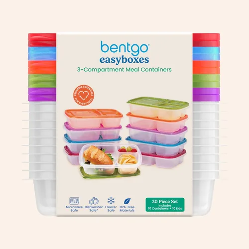 Vista 9 de Bentgo Easyboxes - Loncheras apilables originales - Contenedores de alimentos reutilizables de 3 compartimentos para niños y adultos - Lonchera