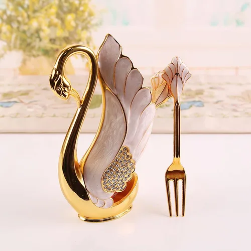 Vista 8 de Juego de cucharas para cena de postre de café, soporte con base de cisne con tenedores y cucharas para ensalada de pastel, cóctel, postre