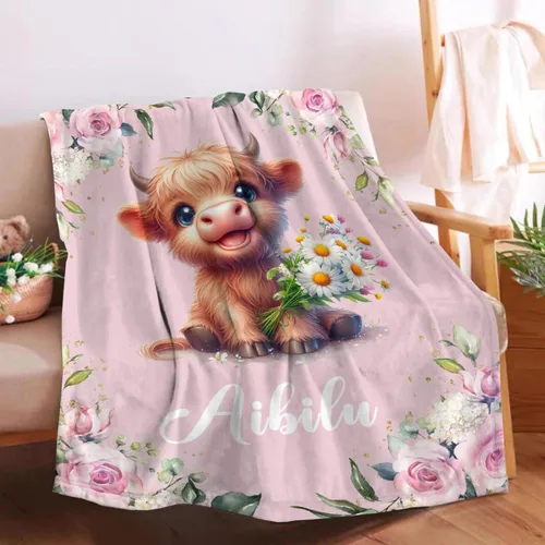 Vista 15 de Manta de bebé personalizada para niñas y niños pequeños, recién nacidos, regalos personalizados de vaca floral con nombre y texto, 40 x 30 pulgadas
