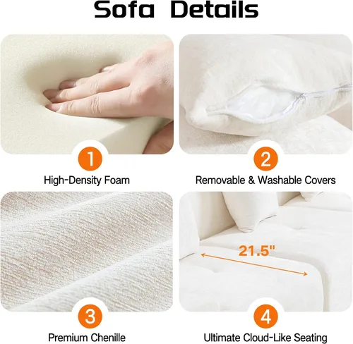 Vista 3 de Sofás de nube beige para sala de estar, sofá deshuesado de 4 plazas, sofá modular seccional, no requiere montaje, tapizado de chenilla, moderno