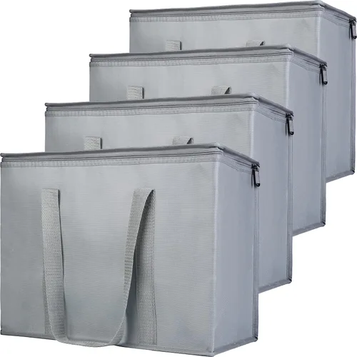 Vista 20 de Bolsa térmica, suave y aislada, bolsa de alimentos plegable para entrega de alimentos, portátil, color negro, paquete de 4, tamaño L Soft Cooler