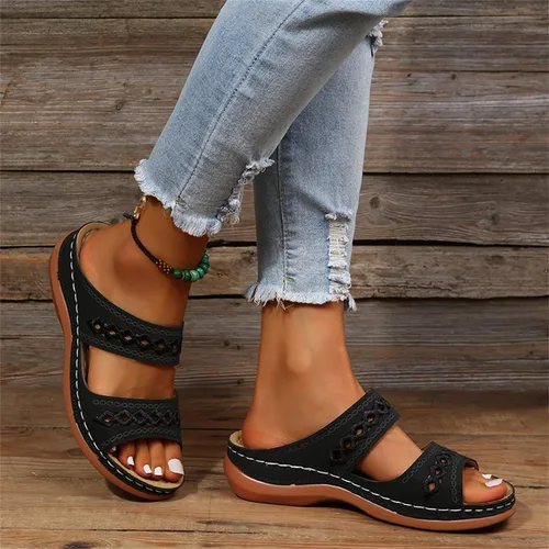 Vista 5 de Sandalias de verano elegantes para mujer, planas, bonitas, informales, para playa, cómodas, ortopédicas, sin cordones, sandalias ortopédicas