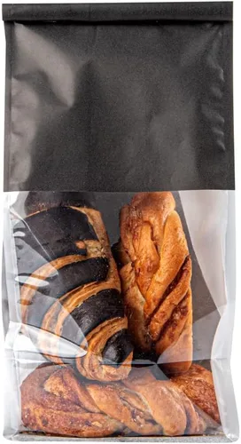 Vista 8 de Restaurantware Bag Tek - Bolsas de lazo de lata de 5.1 x 4.1 x 11.2 pulgadas con ventanas, 100 bolsas resellables con ventanas, parte inferior plana