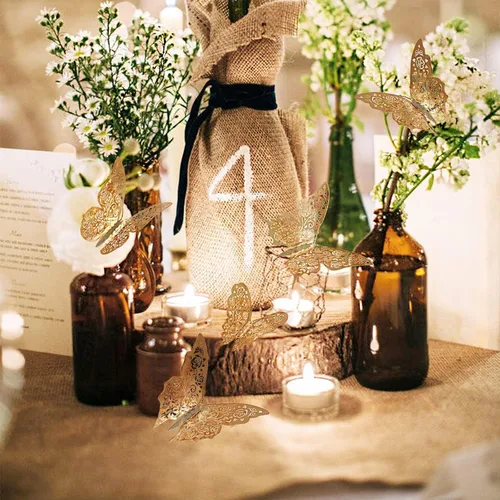 Vista 3 de Calcomanía de pared de mariposa dorada champán, mosca de mantequilla, para cumpleaños, boda, baby shower, decoración de sala de estar, dormitorio