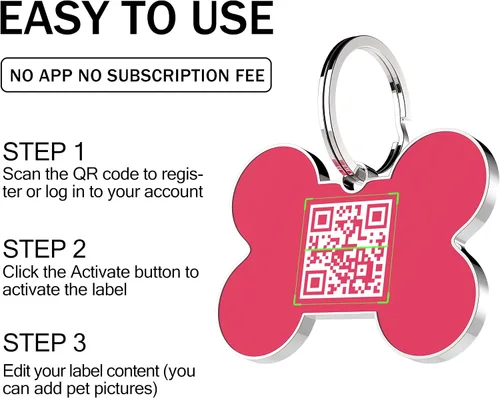Vista 3 de Etiquetas para perros con código QR personalizadas para mascotas, etiquetas de identificación de perro personalizadas, visualización de perfil