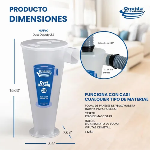Vista 3 de Oneida Air Systems Dust Deputy 2.5 DIY Cyclone Separator XL: Colector de CFM más alto para aspiradoras de taller húmedas/secas (DD 2.5 DIY)