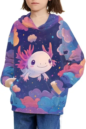 Vista 22 de Ystardream - Sudaderas para niñas adolescentes con bolsillo, sudaderas de manga larga para niños 0 Lindo Axolotl Rosa