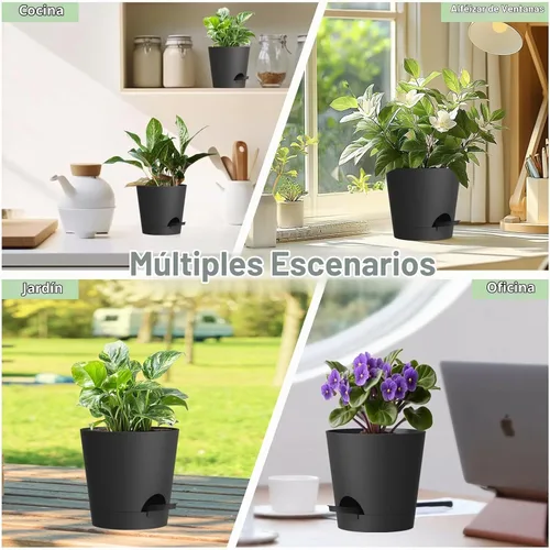Vista 6 de WSMKSZ Macetas de riego automático de 4 pulgadas para plantas de interior y exterior, paquete de 6 macetas de plástico con agujeros de drenaje