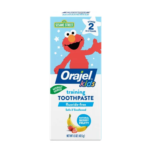 Vista 2 de Orajel Pasta dental de entrenamiento para niños Elmo & Paw Patrol, sin flúor, sabores divertidos afrutados, tubos de 1.5 onzas, 1 recomendado por