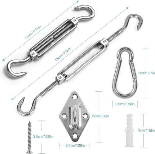Vista 2 de HOMPER, kit de accesorios para toldos, kit de hardware resistente de acero inoxidable para toldos de jardín en forma de triángulo, cuadrado