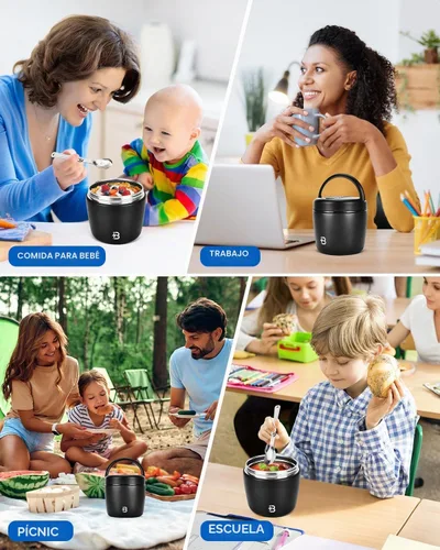 Vista 7 de Termo para comida caliente para adultos, termo de sopa de boca ancha de 40 onzas con cuchara, color negro