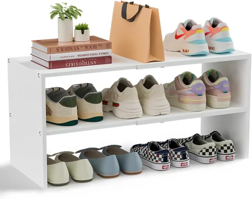 Vista 10 de Cidaziya Zapatero Expandible de 1 Nivel para Zapatero de Armario, Organizador de Zapatero de 1 Nivel Apilable Blanco para Clóset, Estructura Robusta