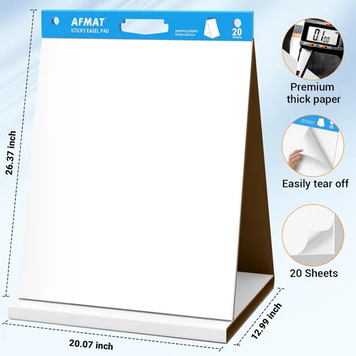 Vista 8 de AFMAT Tabletop Sticky Easel Pad & Dry Erase Board 2 in 1, 20 x 23 in Portable Easel Stands for Teachers, Super Sticky & Bleed-Resistant, Ideal for