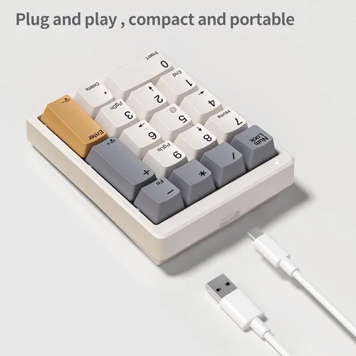 Vista 9 de Kisnt Teclado mecánico de números, Numpad intercambiable en caliente, con cable USB de 17 teclas, teclado numérico retroiluminado blanco con teclas