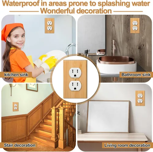 Vista 4 de Pinkunn 20 piezas de placa de cubierta de interruptor de luz de madera de 4.5 x 2.76 pulgadas, bambú decorativo de madera de doble agujero