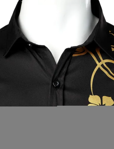 Vista 4 de ZEROYAA Camisas de vestir de manga larga con botones y diseño brillante para hombre