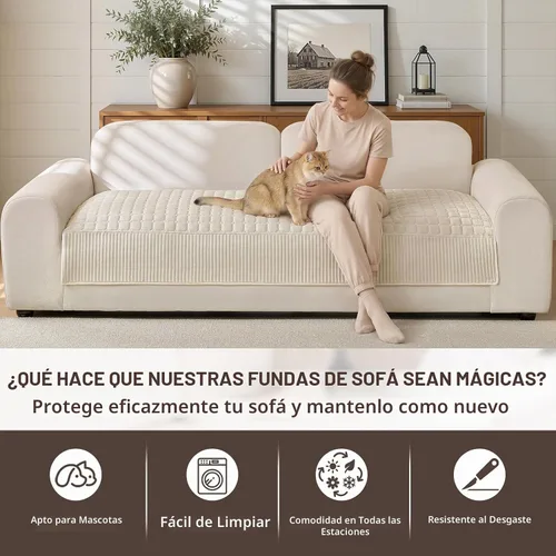 Vista 3 de OHSIO Funda de sofá de felpa suave para sofá, funda lavable de terciopelo Blanco