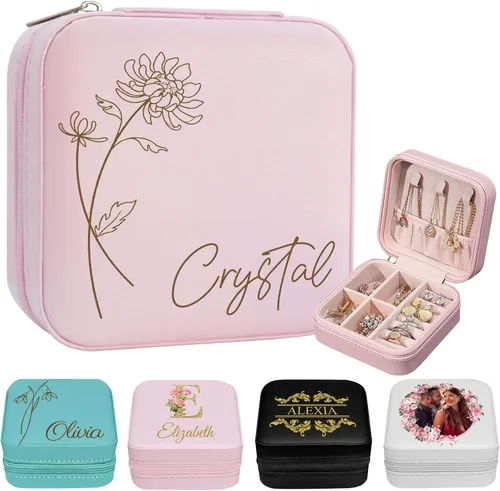 Vista 28 de Joyero de viaje personalizado para mujer, foto personalizada, nombre, logotipo, joyero, regalo de dama de honor, boda, cumpleaños
