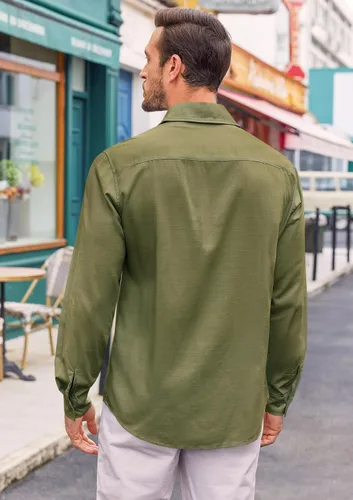 Vista 4 de Runcati Camisa de manga larga con botones para hombre, de algodón, lino, casual, con cuello, hippie, para la playa