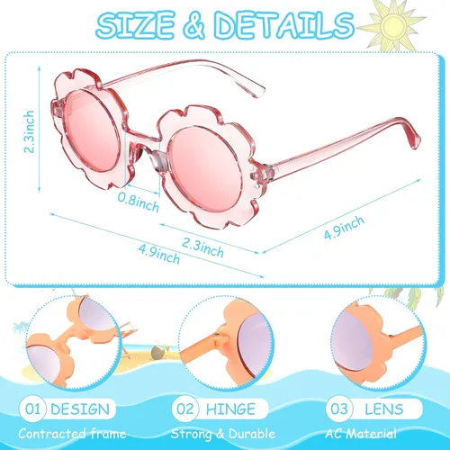 Vista 2 de Frienda 6 gafas de sol redondas de flores para niñas, lindas gafas de playa al aire libre para niños