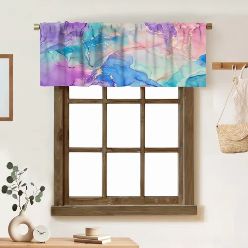Vista 33 de Cortina de cenefa de mármol verde con venas doradas de mármol negro, diseño abstracto de lujo, elegante cenefa con bolsillo para barra, 1 panel