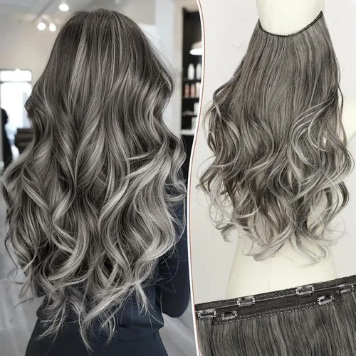 Vista 45 de KooKaStyle Extensiones de Cabello con Alambre Invisible, Largas, Lacias, en Capas, Sintéticas con Alambre Transparente, Tamaño Ajustable, 6 Clips