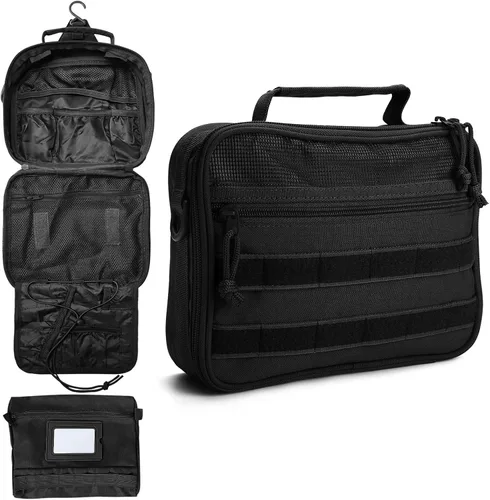 Vista 9 de SMONT Neceser de viaje para hombres con diseño de apertura completa de doble lado, organizador de artículos de aseo de viaje, kit Dopp, bolsa