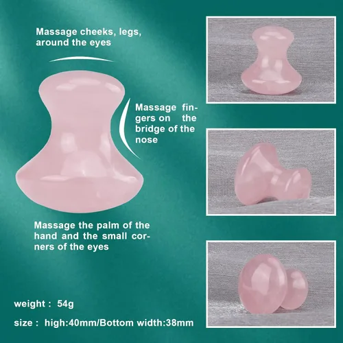 Vista 3 de ideayard Hongo Gua Sha 2pcs & Peine Masaje Cuarzo Rosa