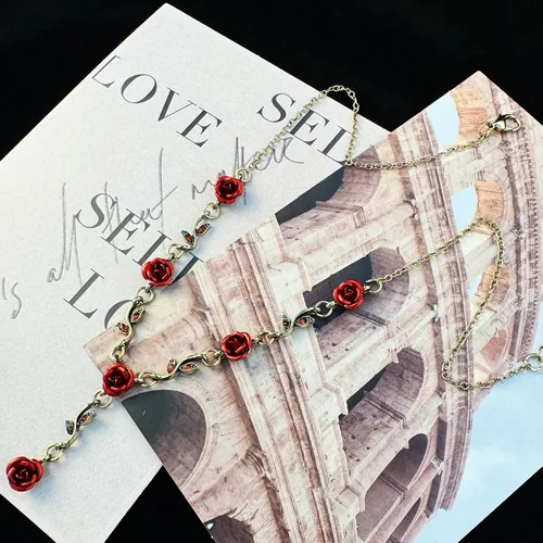 Vista 9 de Irregular Red Rose Necklace for Women Flower Necklace Vintage Jewelry Fashion Valentine's Day Jewelry 19.29 inches
