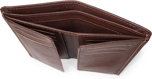 Vista 3 de Cartera de piel de vacuno con bloqueo RFID con capa interior de piel de vaca de primera calidad con doble apertura y soporte para ventana