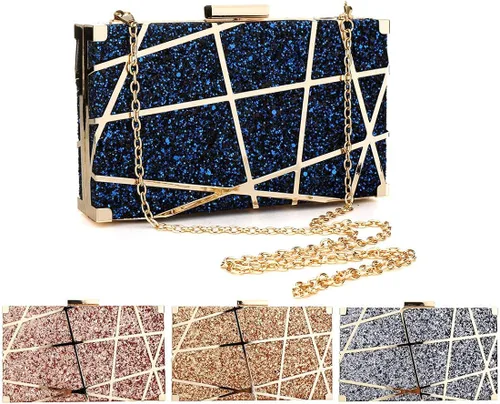 Vista 6 de Bolsa de acrílico para mujer, con lentejuelas, multicolor, geométrico, para novia, graduación, boda, fiesta, bolso, Negro, talla única