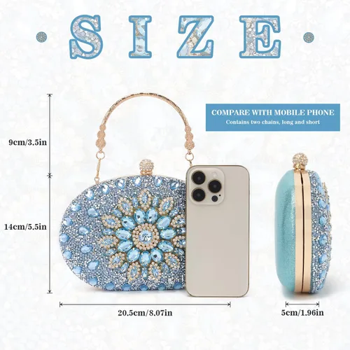 Vista 5 de Bolso de mano de noche con diamantes de imitación para mujer, bolsa de mano con diamantes brillantes y brillantes, bolsa de fiesta de boda de cristal