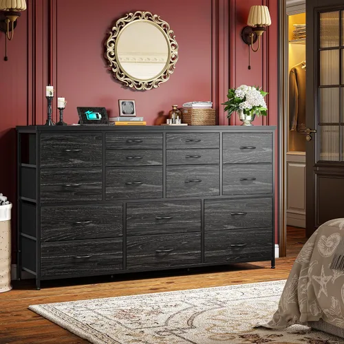 Vista 6 de Romorgniz Cómoda para dormitorio con 16 cajones de tela, cómoda larga con estación de carga, soporte de TV para televisor de 60" cómodas y cajoneras