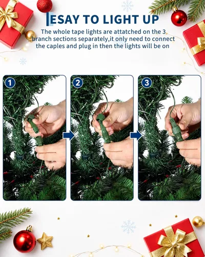Vista 3 de Aptliton Árbol de Navidad artificial con luces LED, árbol sintético completo para decoración interior del hogar, soporte incluido, verde regular