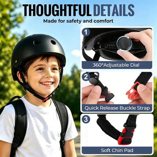 Vista 4 de Casco de bicicleta para niños, casco para niños y niñas de 1-3/2-4/3-5/5-8/8-14 años, ajuste ajustable y ligero, seguridad multideportiva