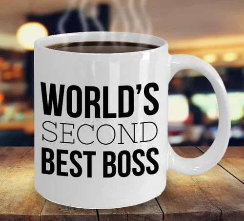 Vista 4 de Taza de café Aeiniwer The World's Second Best Boss – Funny Joke Cup to Work Manager 2nd Supervisor – Okayest – Funniest Ever Present